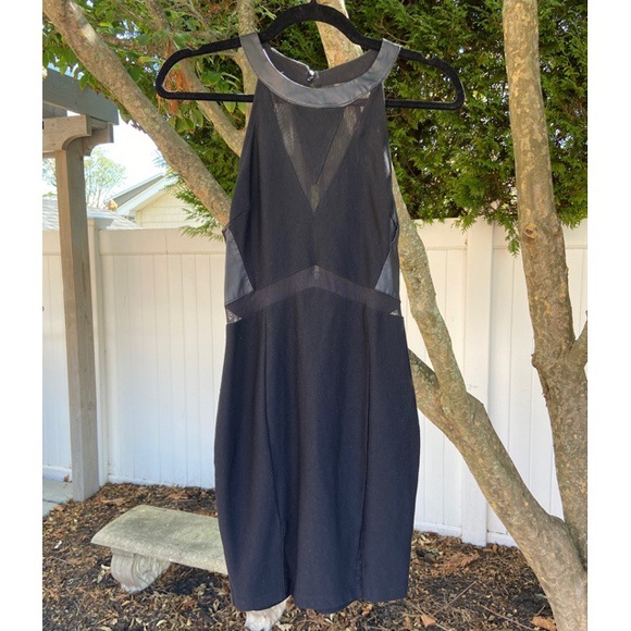 Lush Bodycon Black Dress with Mesh Cutouts - Picture 1 of 7